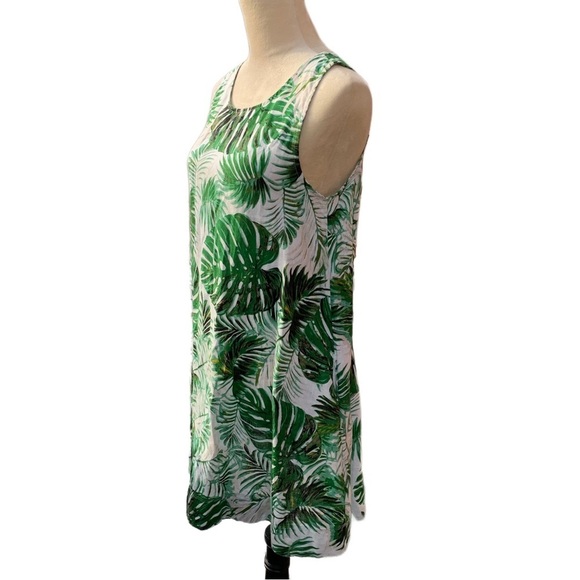Tahari 100% Linen Botanical Monstera Mini Shift Dress Small Sleeveless Pockets - Picture 7 of 9